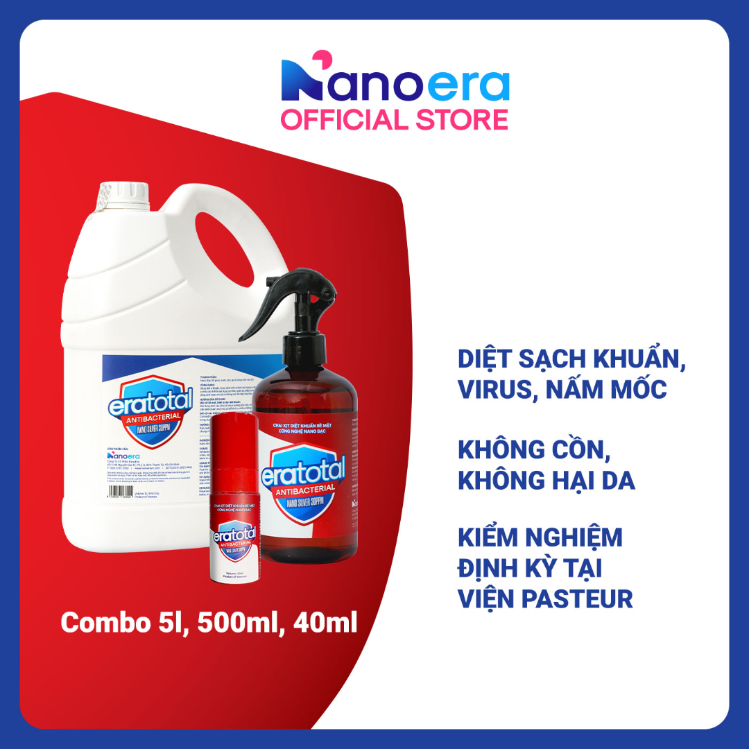 Nano bạc diệt khuẩn khử mùi Trọn bộ ERATOTAL 5L+500ml+40ml, dung dịch khử khuẩn trên mọi bề mặt và khử mùi toàn diện