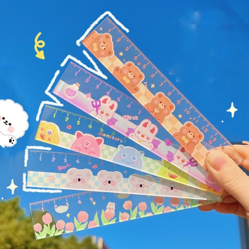 Thước kẻ, thước gạch 15cm họa tiết hoạt hình gấu thỏ dễ thương cute