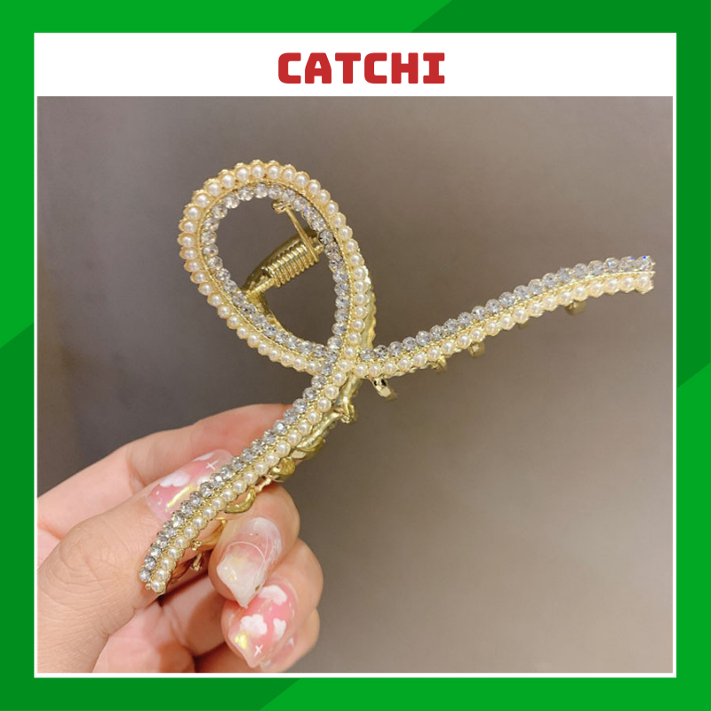 Kẹp tóc càng cua đính đá siu sang phong cách Hàn Quốc Catchi