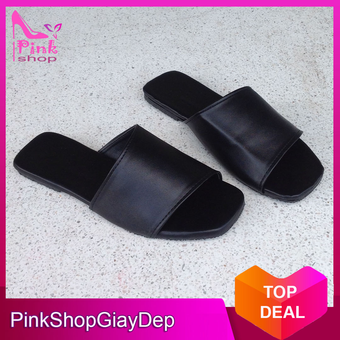 Dép quai ngang PinkShopGiayDep kiểu dáng độc đáo mới lạ chất da xịn mềm êm bền đẹp dép nữ kiểu mới 2021