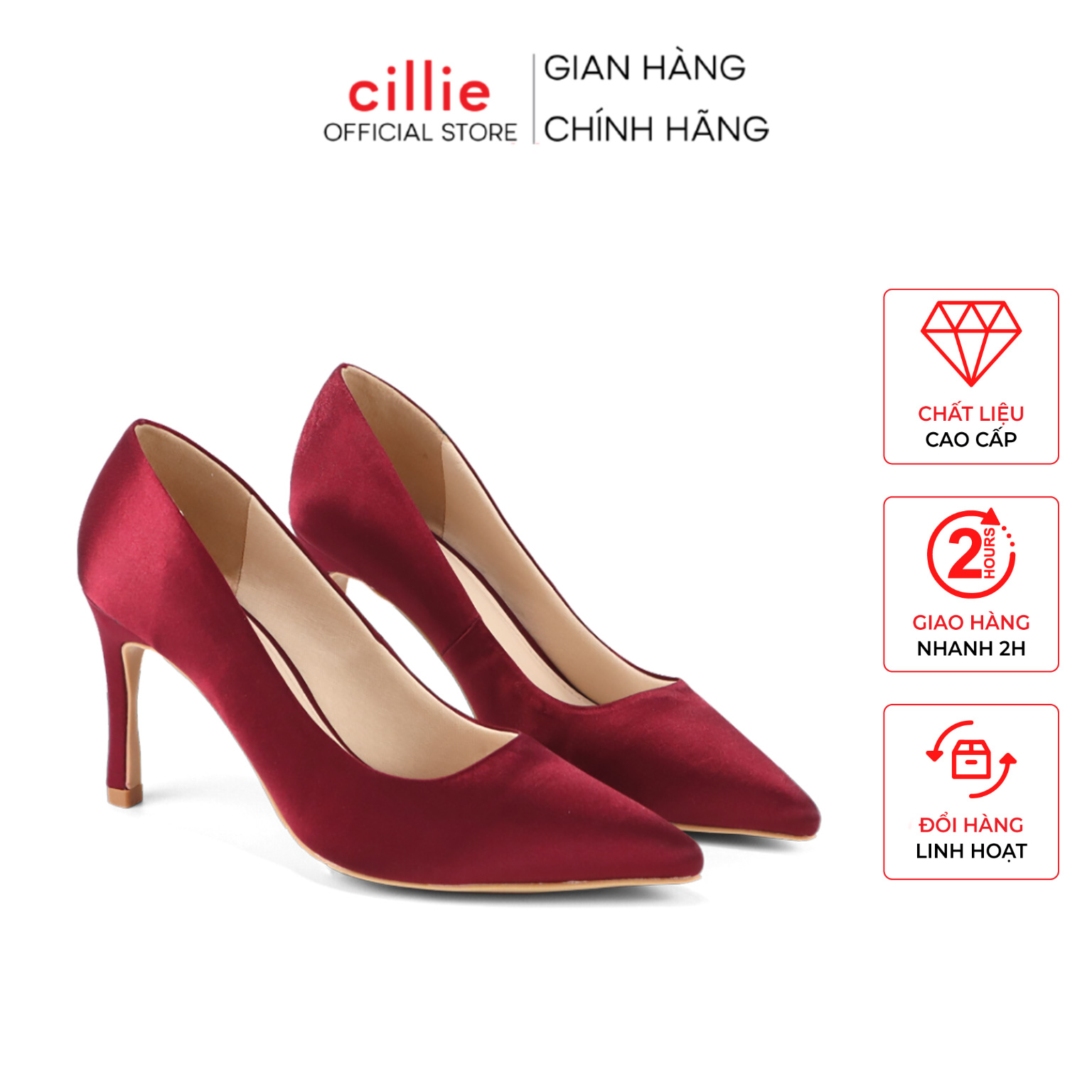 Giày cao gót nữ mũi nhọn cao 8cm bọc satin cao cấp thời trang Cillie 1233