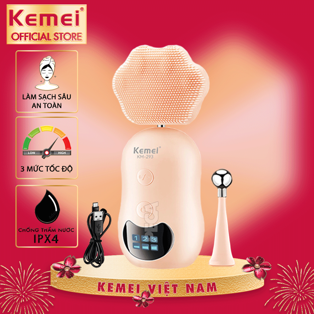 Máy rửa mặt đa năng 2in1 Kemei KM-293 điều chỉnh 3 mức tốc độ, kèm đầu lăn nâng cơ massage giảm thâm mắt - Hàng chính hãng Giá 535,000 Đồng*Miễn phí vận chuyển