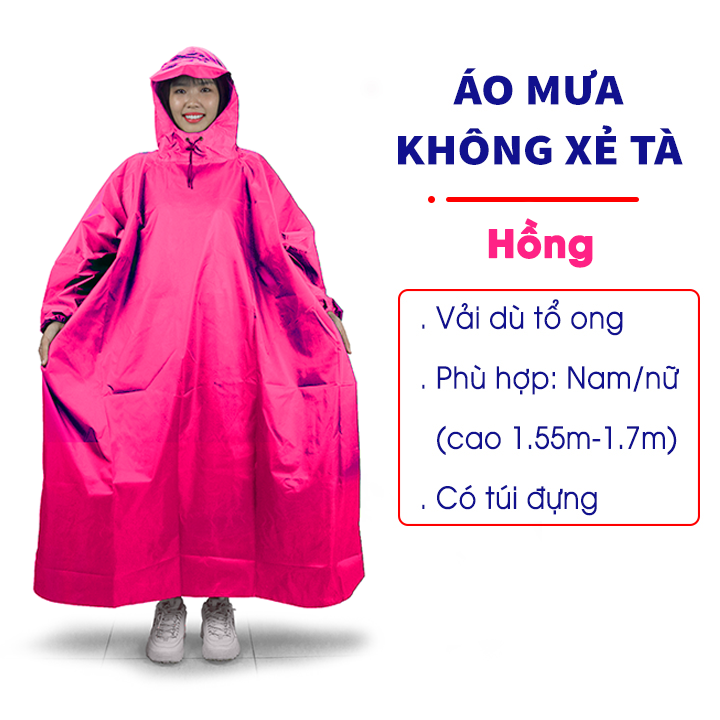 Áo mưa bít không xẻ tà vải dù tổ ong, có nón che kín người freesize dành cho nam, nữ cao 1m55-1m70, nhanh khô, không ám mùi