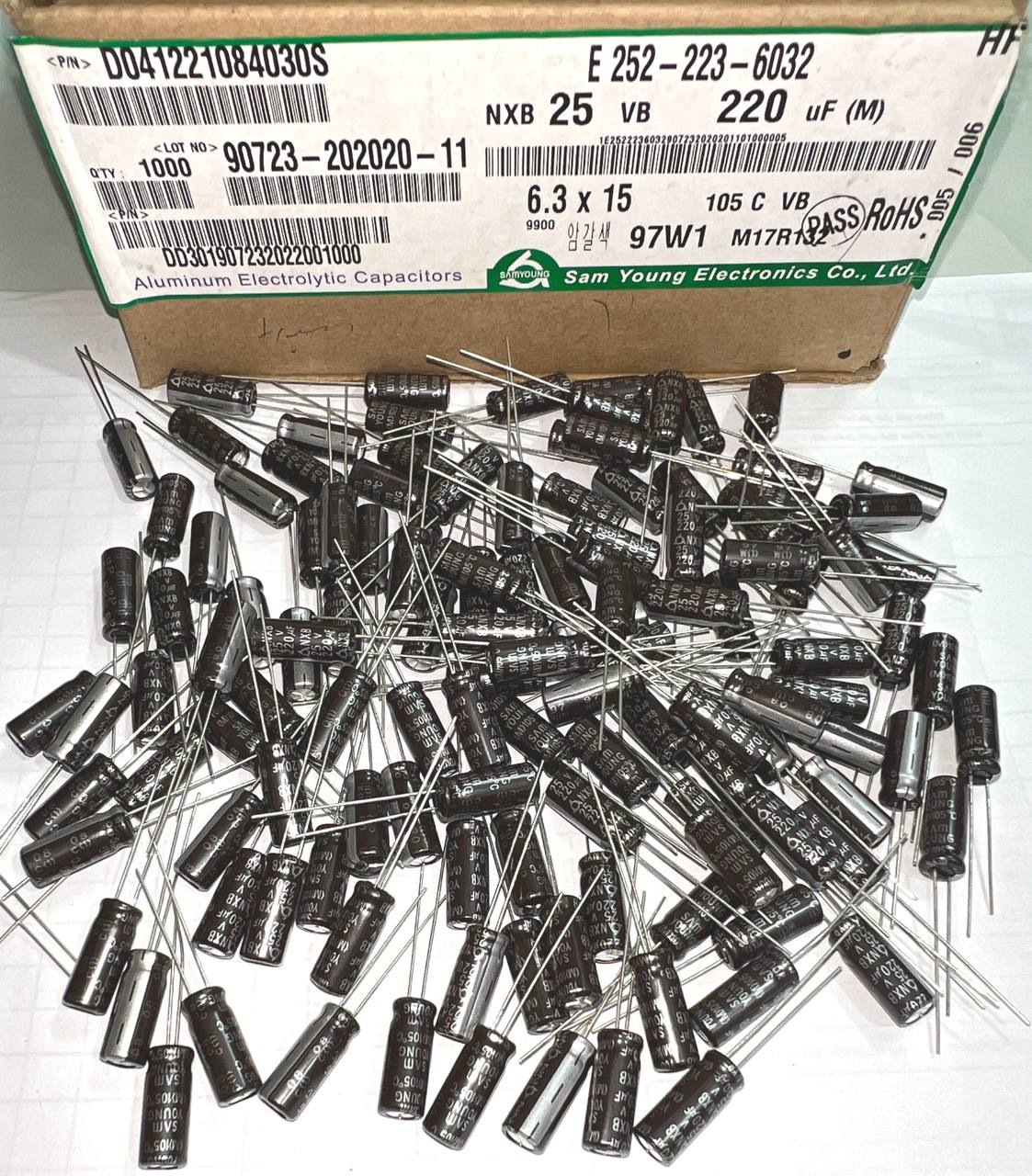 Set 20 tụ samyoung ( 25v 22uf , 25v 47uf , 25v 220uf , 25v 1000uf , 25v 2200uf )