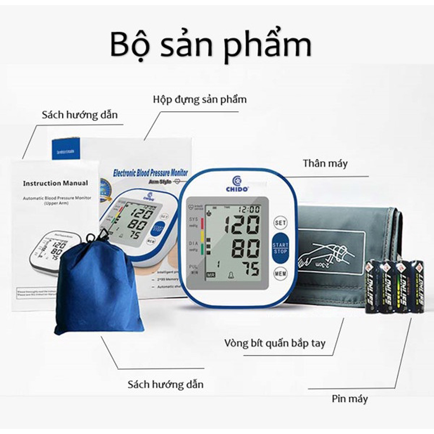 Máy đo huyết áp bắp tay tự động CHIDO Nhật Bản BSX561 Bảo hành 2