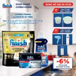 Combo Finish: Viên rửa chén Ultimate 18 viên + Nước làm bóng 500ml + Muối rửa chén 1kg