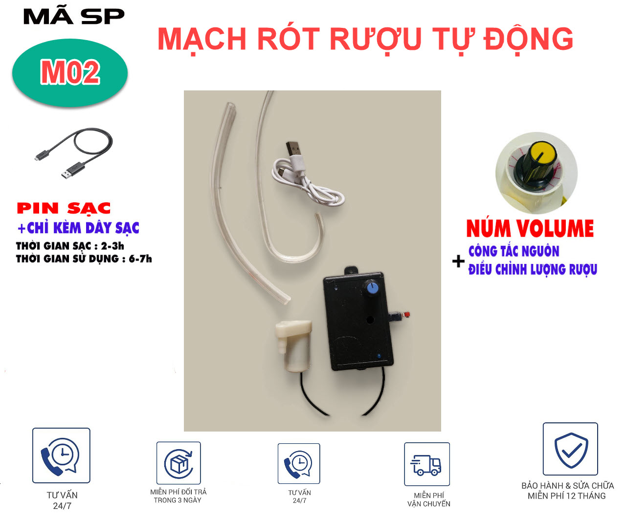 Combo chế bình rót ruou điện tử thông minh kèm cáp sạc