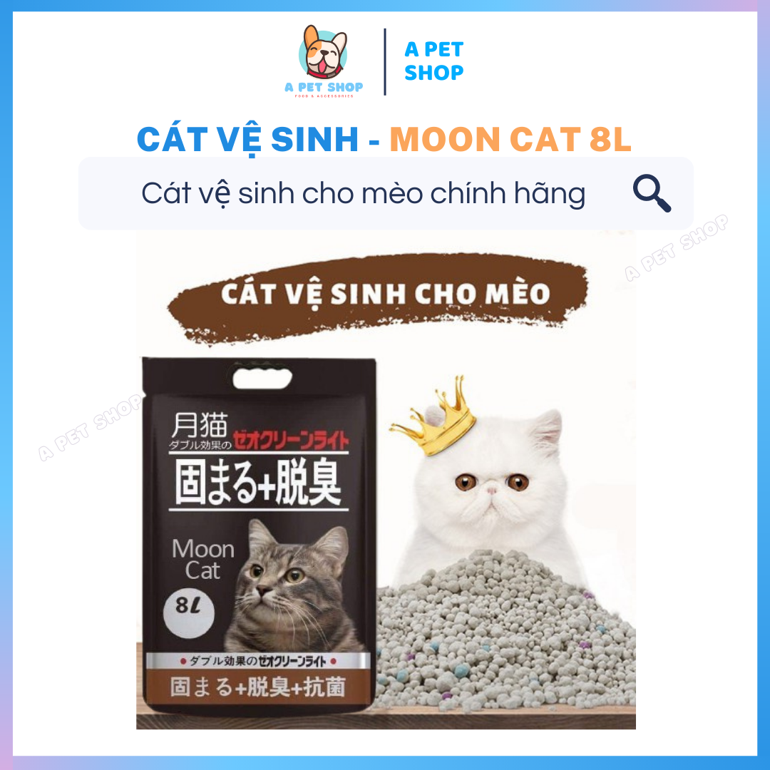 Cát vệ sinh cho mèo moon cat 8l khử mùi, vón cục nhanh, tiết kiệm cho mèo - cát đất sét mèo nhật đen moon cat 8l a pet shop