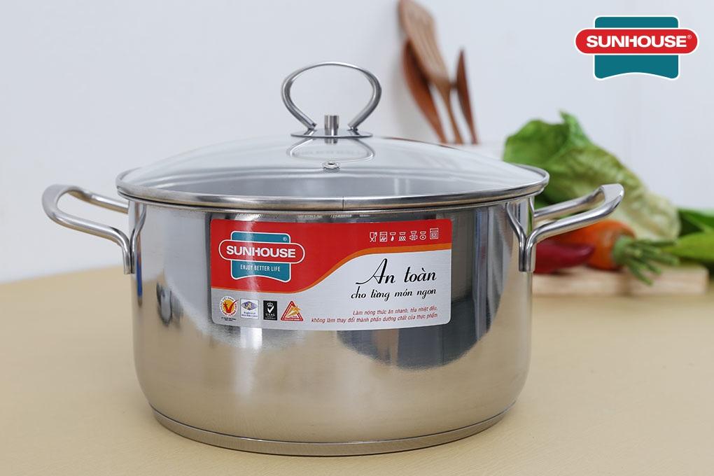 Nồi inox 3 đáy 24cm sunhouse shg24124 – dùng được cho bếp từ