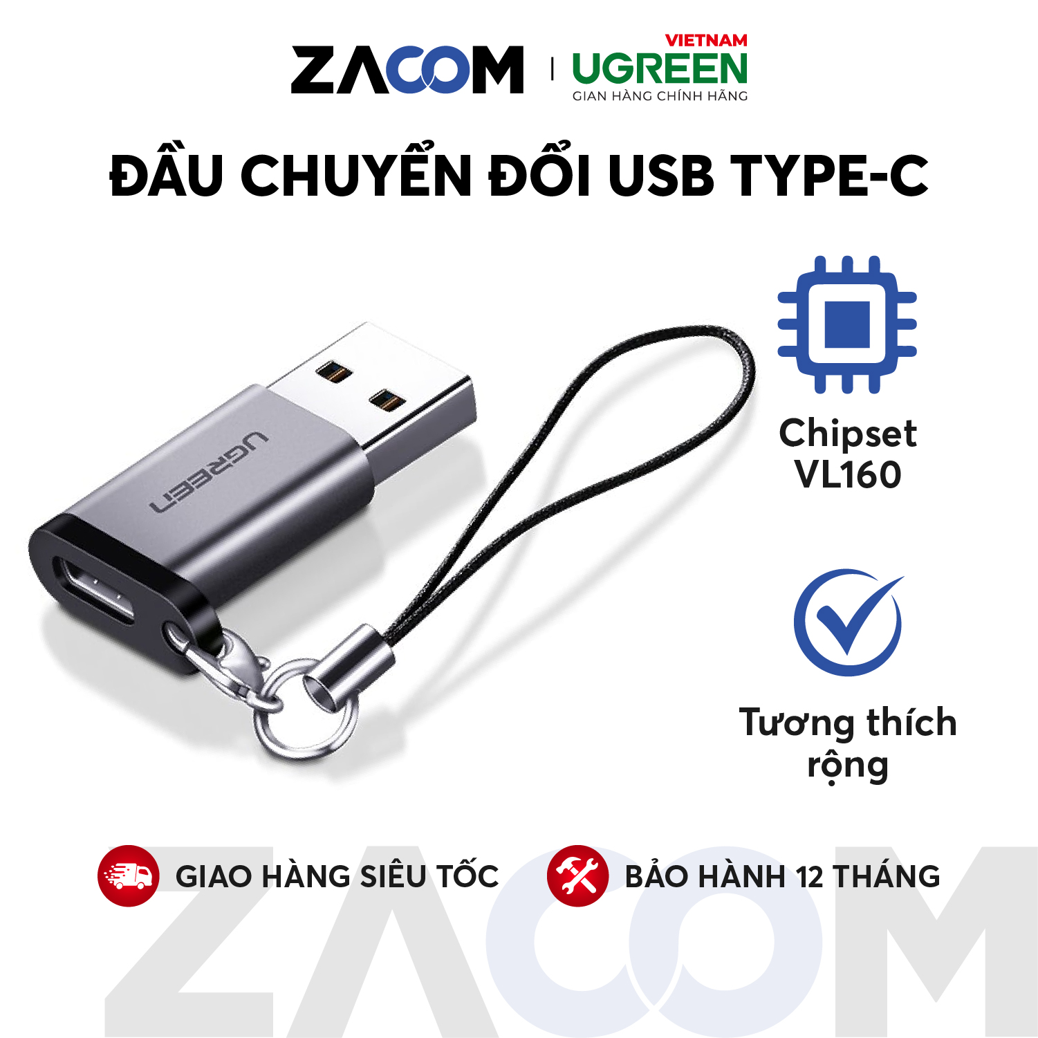 [HCM]Đầu chuyển đổi USB type C cổng cái sang USB 3.0 cổng đực UGREEN US204 US276