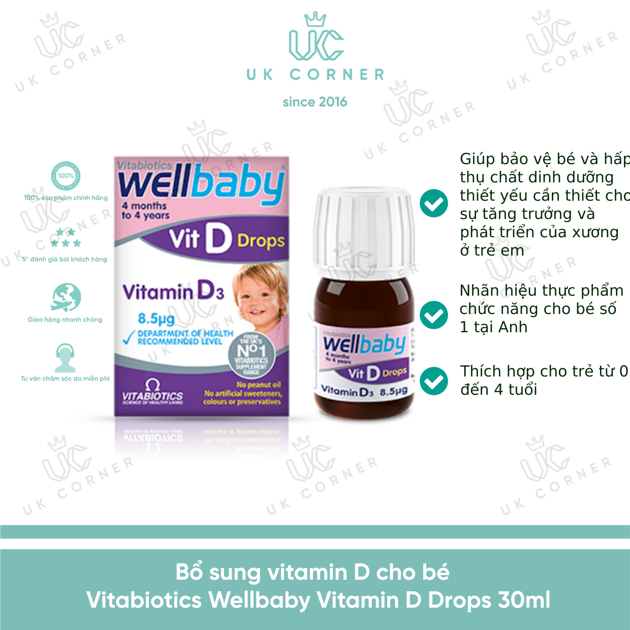 Bổ sung vitamin D Vitabiotics Wellbaby Vitamin D Drops 30ml