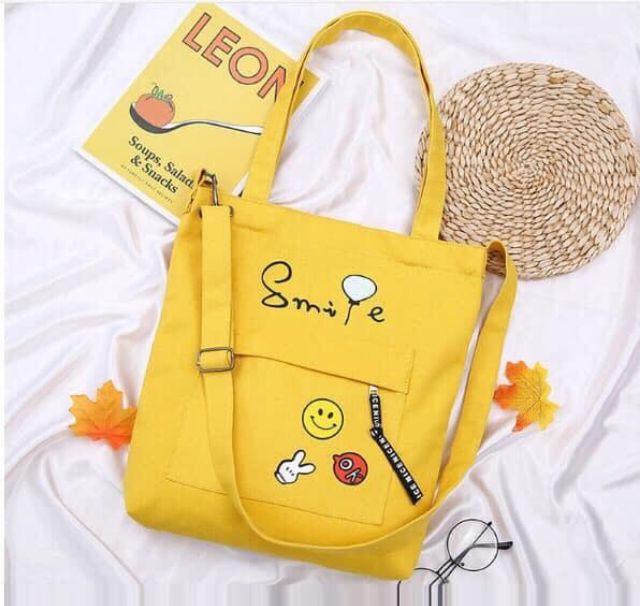 [Có hình chụp thật] Túi đeo chéo, tote đeo vai vải bố- SMILE OK TT075(33X 38 Cm)