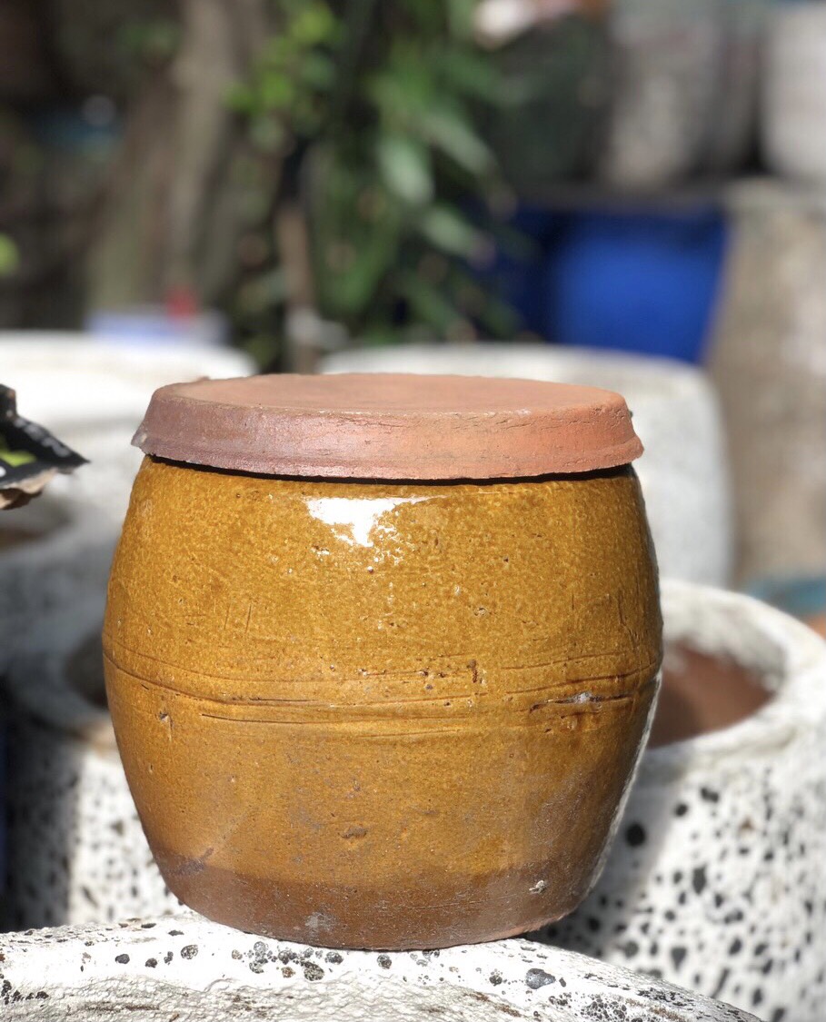Lu gốm, dáng bầu, có nắp trang trí sân vườn, đựng nước, đựng gạo, muối kim chi, cải thảo