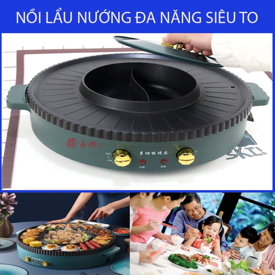 Nồi Lẩu Nướng Điện Đa Năng misu và hongxinh 2 in1,Công suất 2200W,bếp lẩu nướng đa năng ,bếp lẩu nướng, nồi lẩu nướng đa năng 2 trong 1 với thiết kế nút điều chỉnh nhiệt độ riêng biệt rễ sử dụng rễ vệ sinh BH1 NĂM