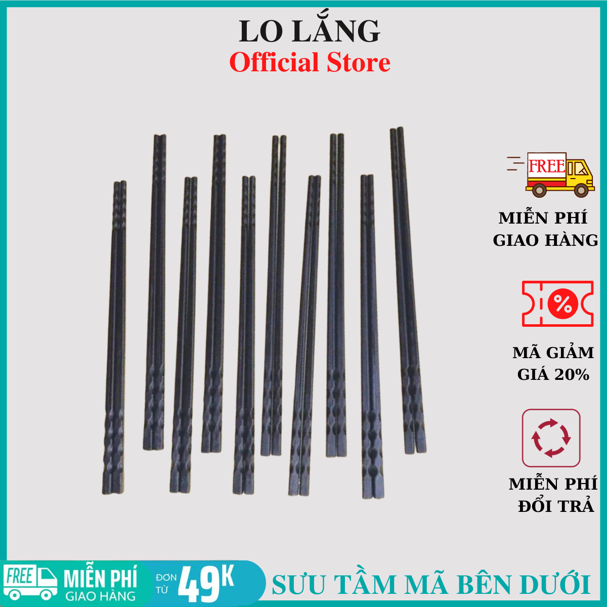 Bộ 10 đôi đũa nhựa đen siêu bền an toàn cao cấp