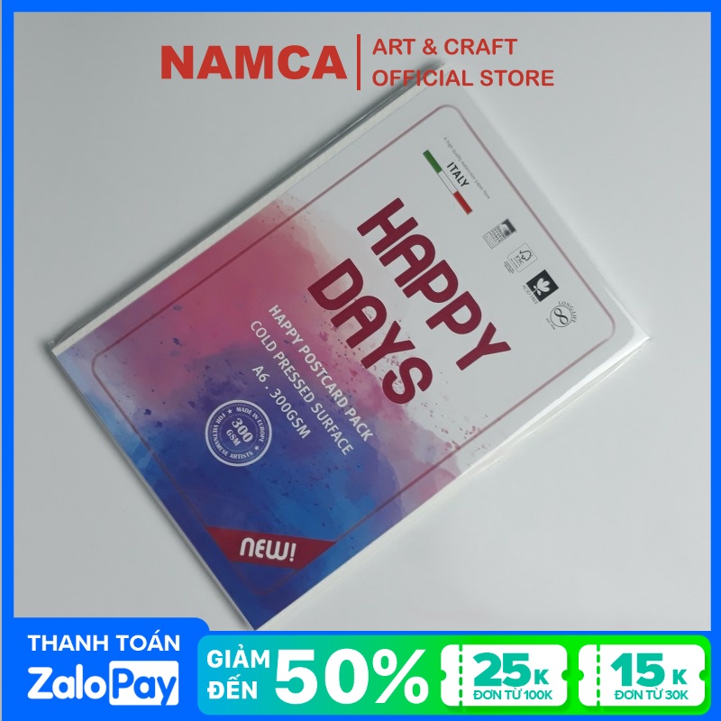 Giấy vẽ màu nước Happy 300GSM hạng hoạ sĩ, A4, A5, A6, có độ trắng tự nhiên, giá thành rẻ
