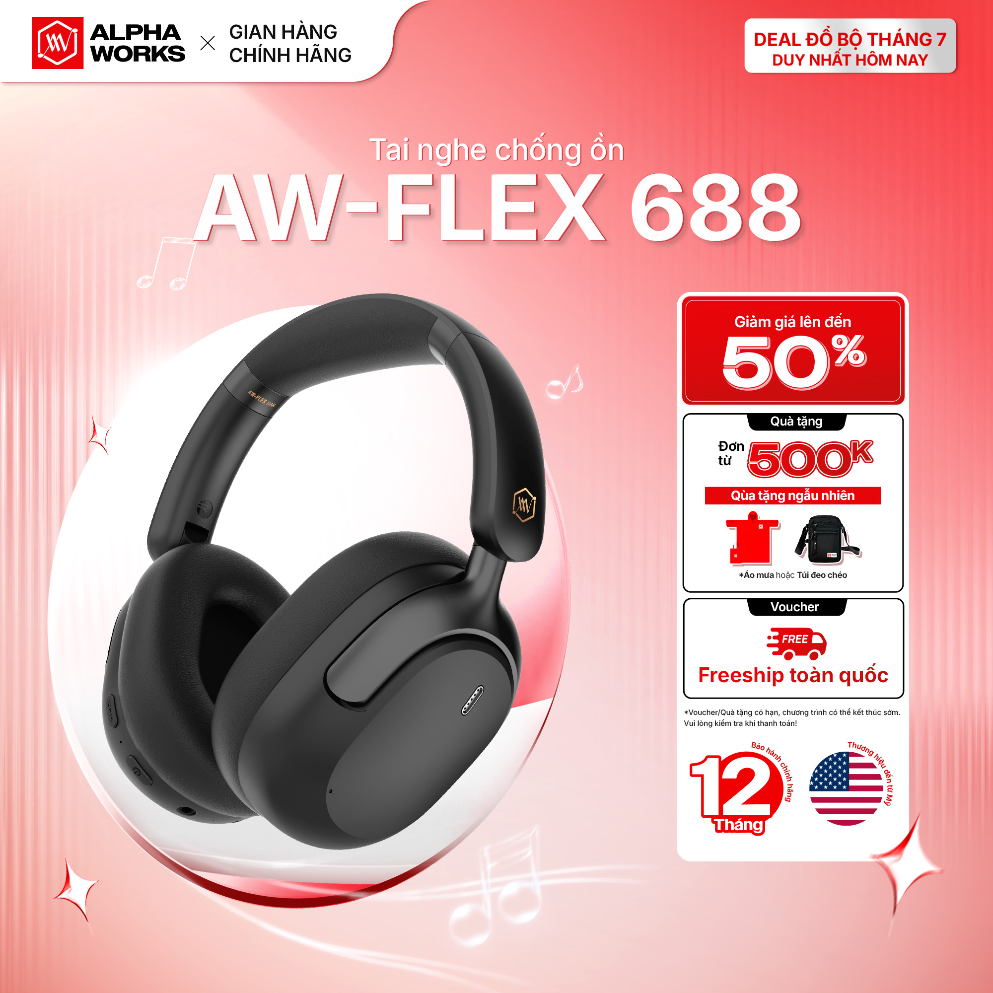 Tai Nghe Không Dây Chống Ồn Alpha Works FLEX 688 - Hàng Chính Hãng