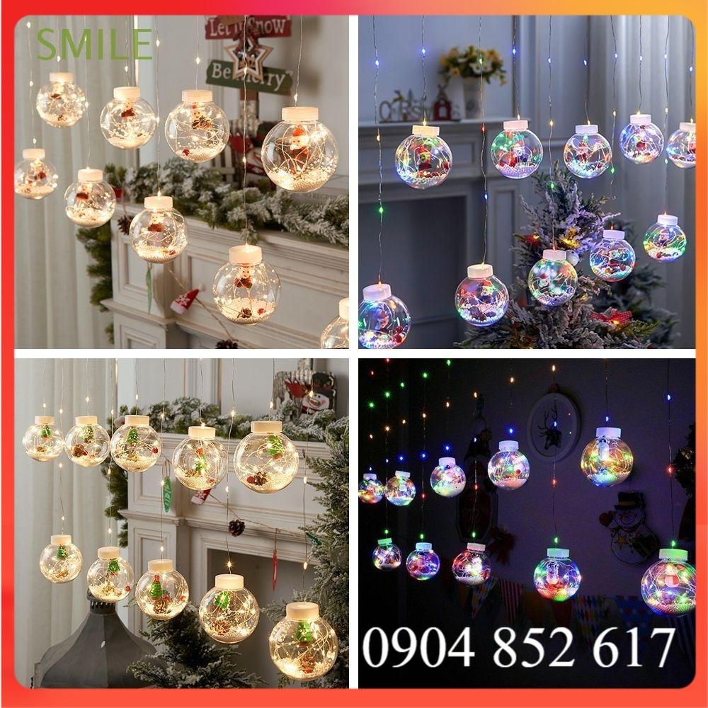Dây Đèn trang trí Noel Led Hình Quả Cầu Tuyết Noel Trang trí tuyệt đẹp, lung link sắc màu