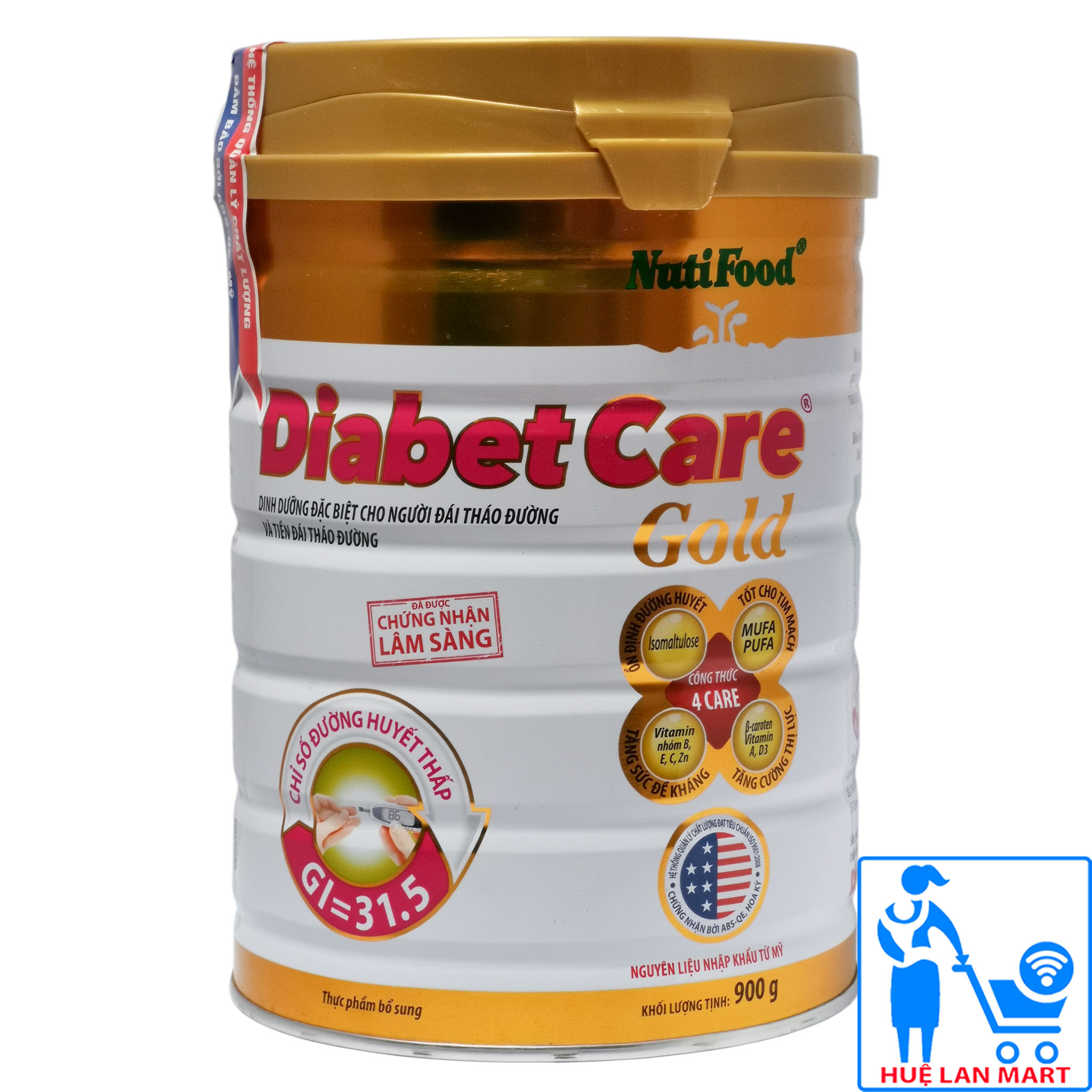Sữa Bột NutiFood Diabet Care Gold Hộp 900g (Dinh dưỡng đặc biệt cho người đái tháo đường và tiền đái tháo đường)