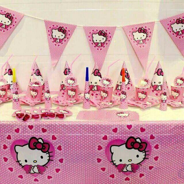 Set Bàn Tiệc Hình Hello Kitty Trang Trí Sinh Nhật Dành Cho Bé Gái