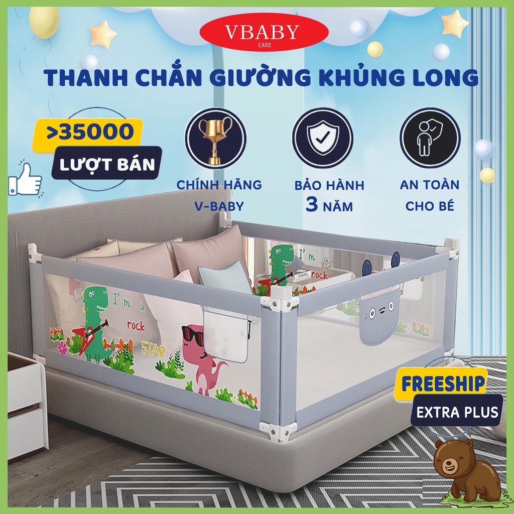 Thanh Chắn Giường V-Baby Khủng Long New 2022 V-Baby Khủng Long Luxury và N1 Nâng Hạ 1 Bên (1 THANH CHẮN 1 MẶT)