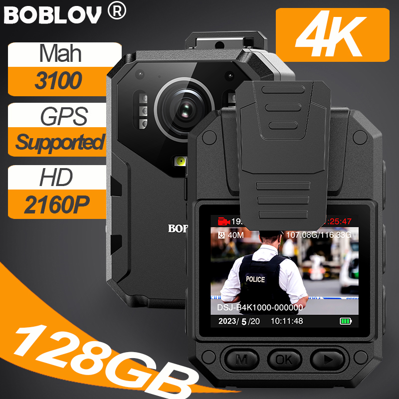 Boblov b4k1 body mini police camera máy ảnh thể thao with gps ultra 4k hd 2196p 128gb 3100mah night version dvr video recorder máy ghi âm bodycam máy quay cảnh sát hành động phát hiện chuyển động motorcycle dash cam for vlogging