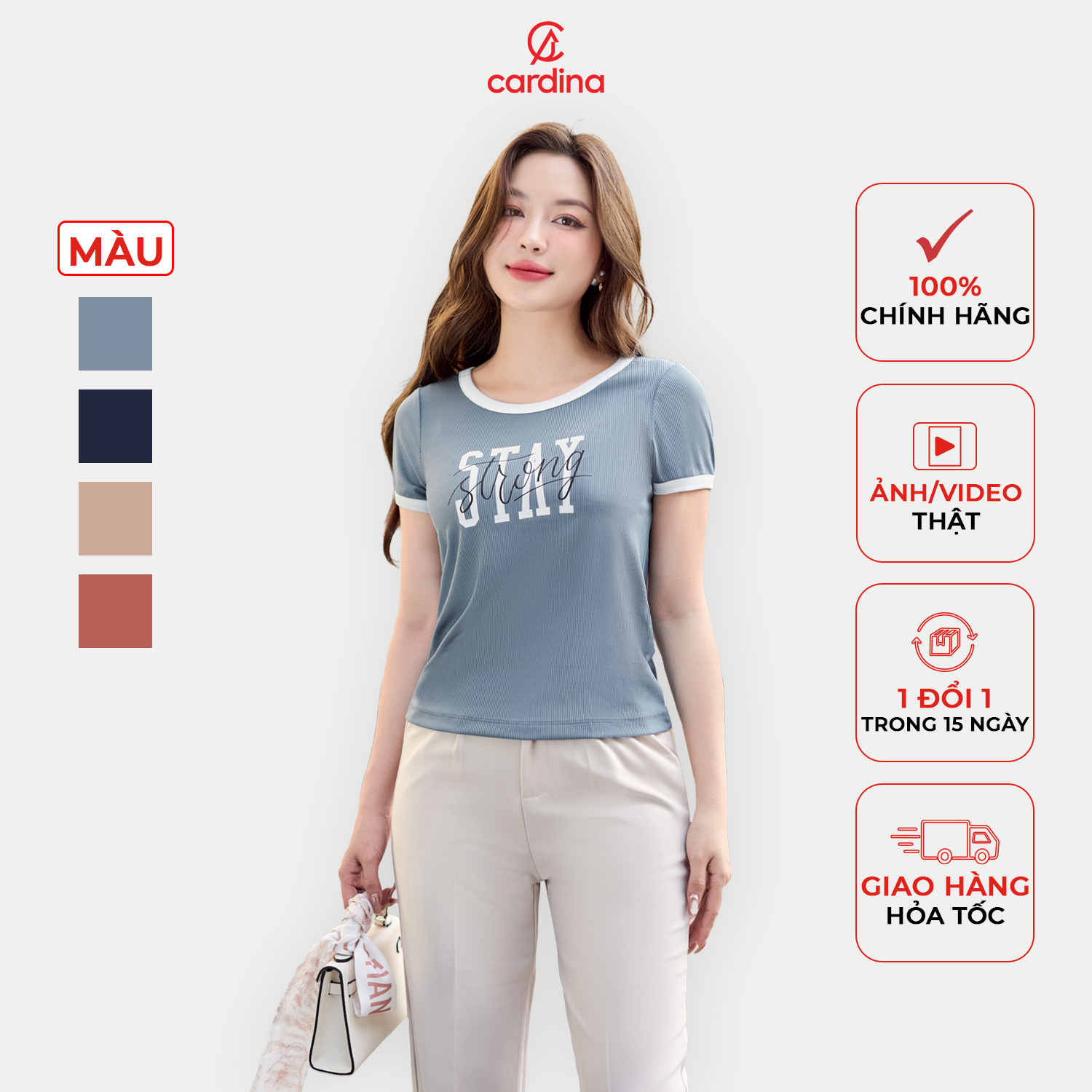 Áo thun nữ chất tăm lạnh CARDINA áo cổ tròn form basic kiểu dáng nhẹ nhàng màu sắc đa dạng 4AFC03