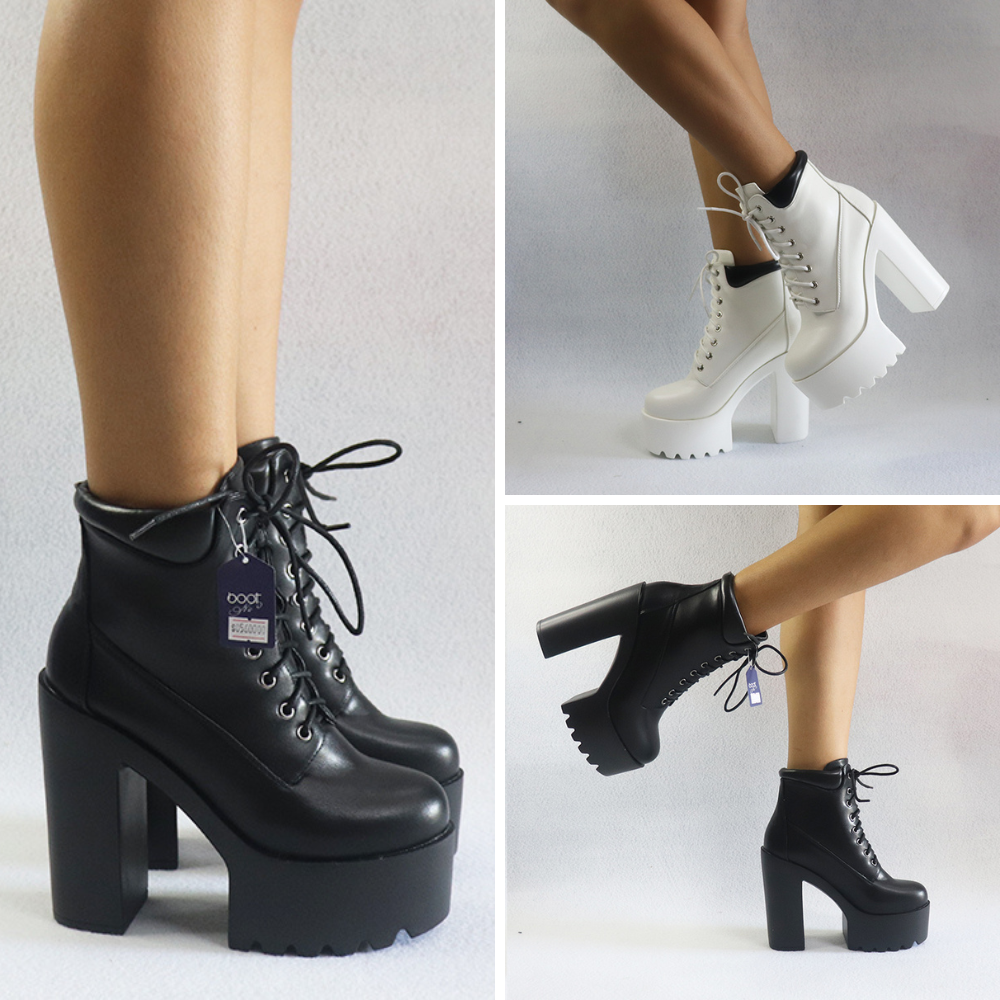 Giày boot nữ cột dây, giày boot dancer đế vuông 14cm màu đen, trắng mang nhẹ- chắc chắn- tôn dáng gbn192