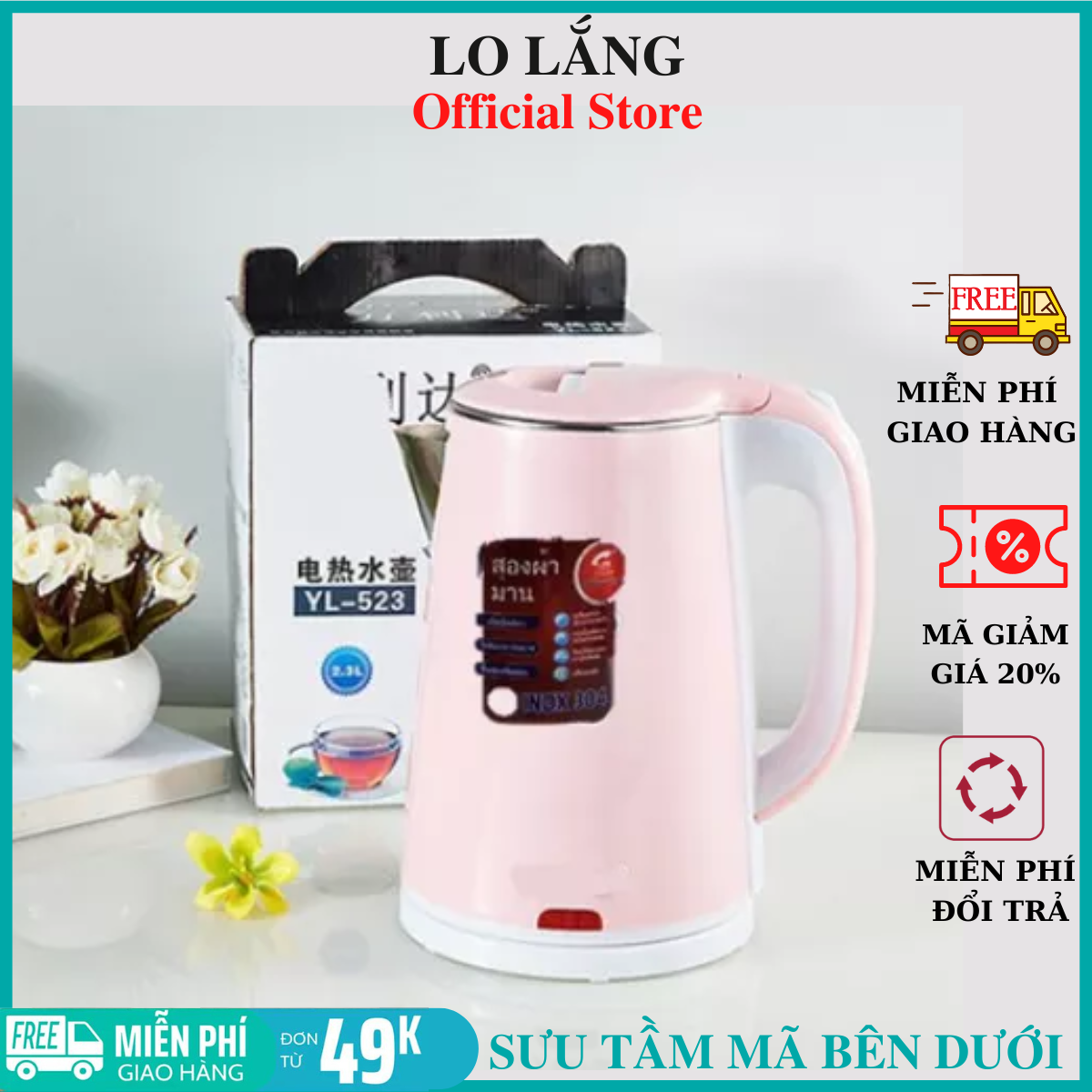Ấm đun nước siêu tốc Dung Tích1.8L, Công Suất 1500W, Thân Ấm Inox 304, Đế Tiếp Điện Xoay 360 Độ, Tự Động Ngắt cao cấp BẢO HÀNH 1 NĂM