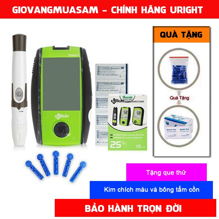 Máy đo đường huyết uright td 4267 cao cấp + tặng 25 kim, 15 que thử