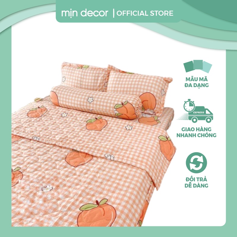 Bộ chăn ga gối cotton 3D Mịn Decor bo chun miễn phí kèm chăn trần hè mềm mịn thoáng mát