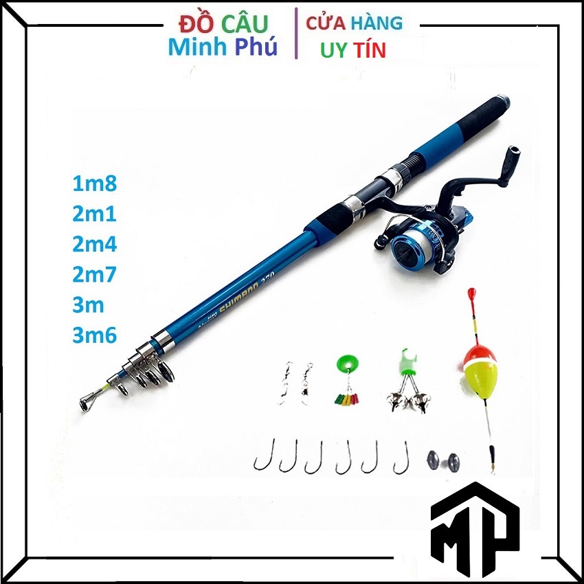 Bộ cần câu máy rút Shimano xanh , Bộ cần câu giá rẻ , Tặng kèm phụ kiện