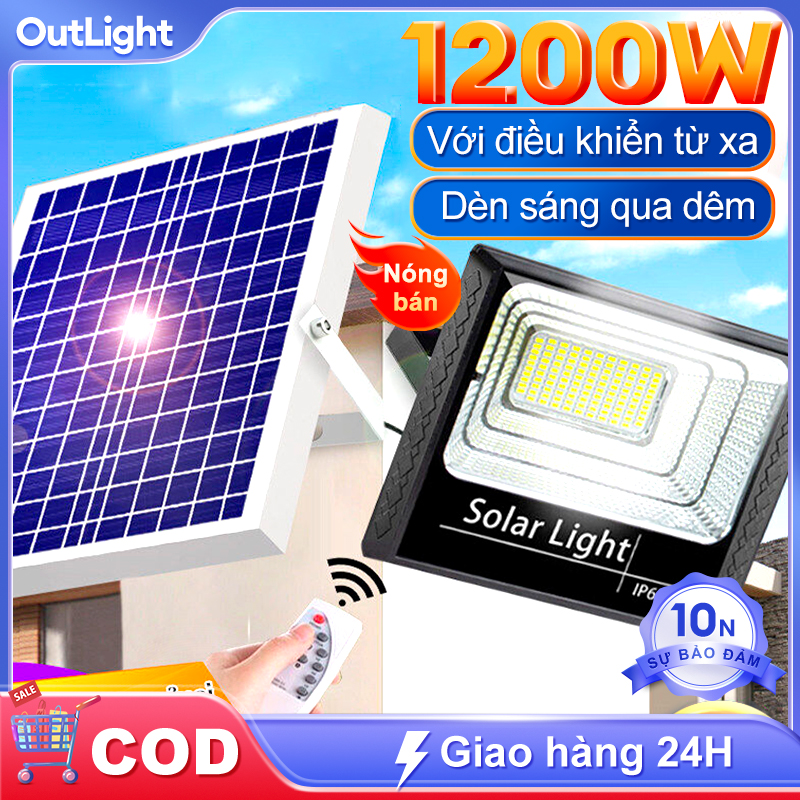 Đèn năng lượng mặt trời 1200W đèn LED năng lượng mặt trời siêu sáng phổ thông cho trong nhà và ngoài trời chip LED công suất cao chống thấm nước IP67 tiết kiệm năng lượng điều khiển từ xa Đèn năng lượng mặt trời chống nước ngoài trời Bảo hành 10 năm