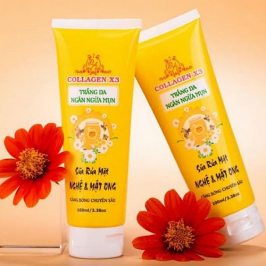 Sửa rửa mặt nghệ mật ong collagen x3 mỹ phẩm đông anh100ml- chiết xuất mật ong và nghệ tươi kháng khuẩn mờ thâm mụn làm sáng da-buha bh13-tặng mặt nạ 25k.