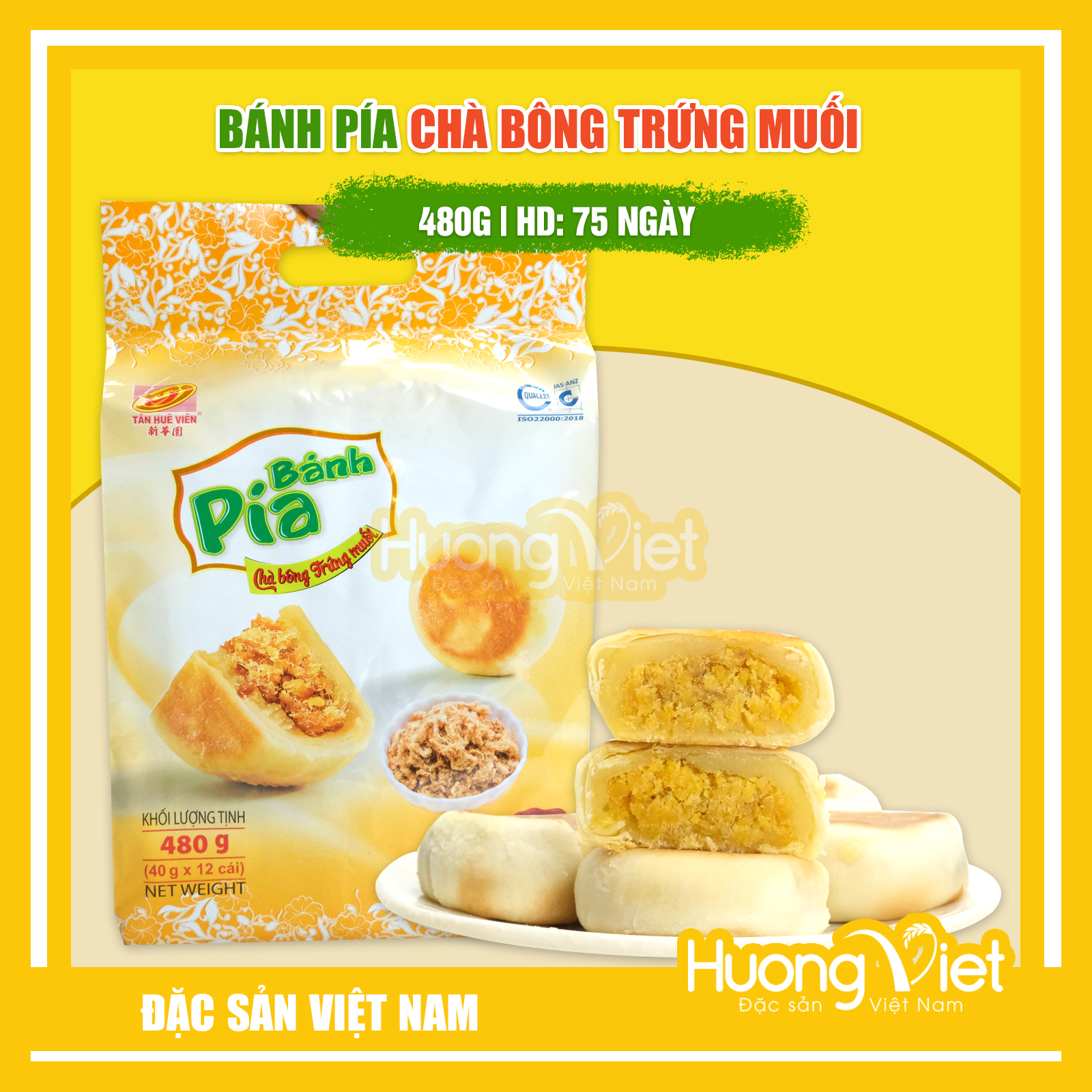 Bánh pía mini chà bông trứng muối Tân Huê Viên 12 bánh 480gr bánh pía Sóc Trăng bánh pía nhân mặn