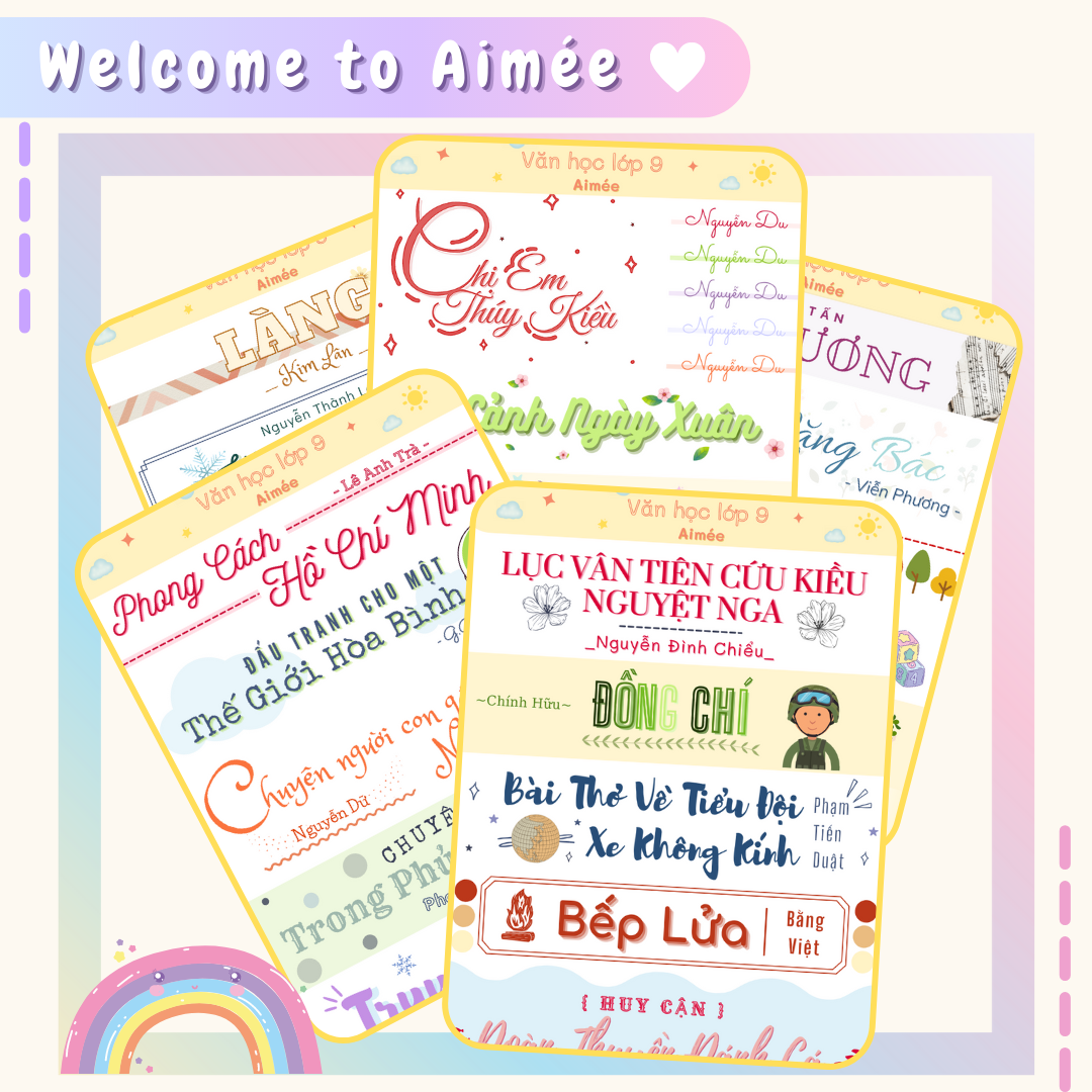 Sticker ngữ văn 9, tiêu đề văn học 9 ( Set 5 tấm sticker) | AIMÉE