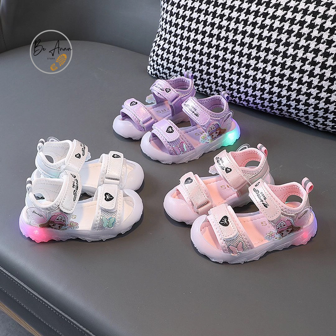 Sandal cho bé gái họa tiết hoạt hình cute quai vải có đèn led mẫu mới 1986