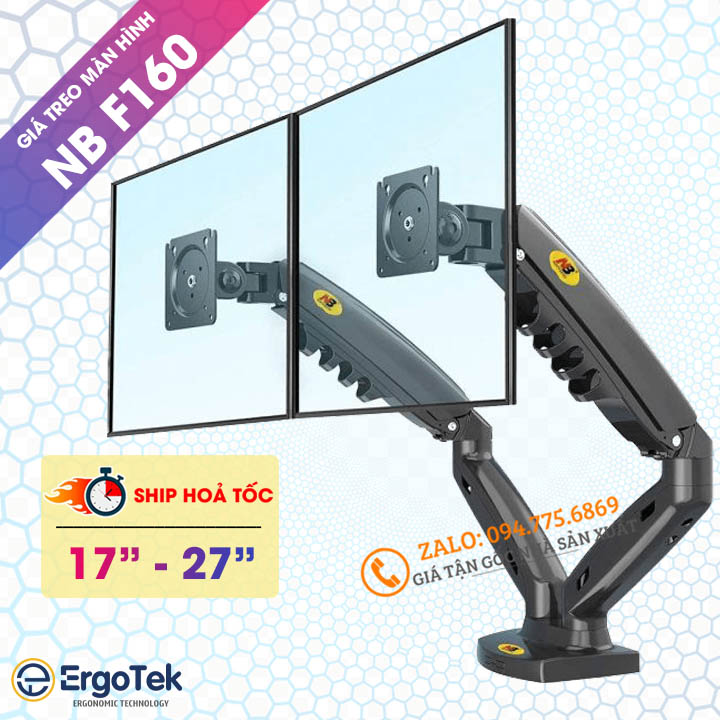 Giá Treo Hai Màn Hình NB F160 17-30 Inch - Tay Treo Hai Màn Hình Tải Trọng 9 Kg