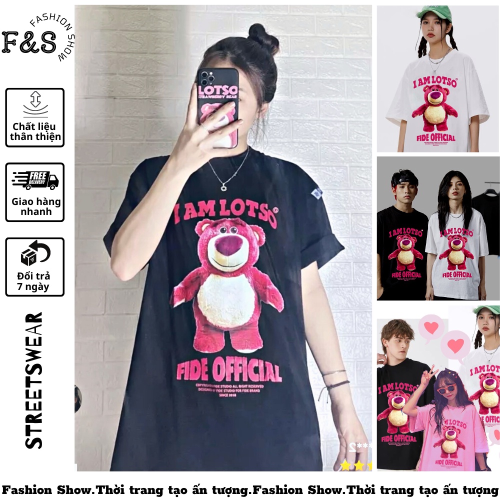Áo thun in hình gấu LOTSO, Áo phông basic cổ tròn nam nữ mặc cực chất
