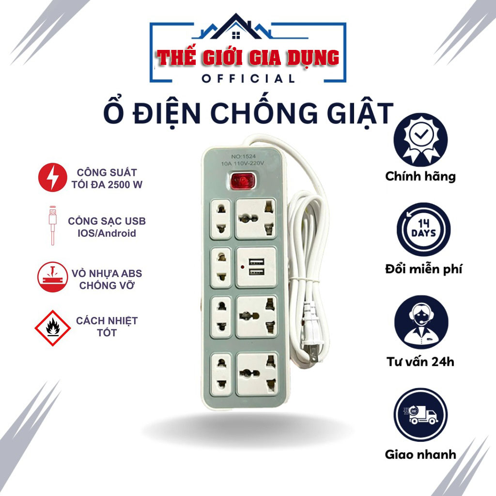 Ổ cắm điện thông minh 5 phích cắm, 2 cổng sạc USB, 9 ổ cắm đa năng dây dài 1,8 mét điện đa năng có công tắc, điện thông minh, phích cắm điện chống giật, phích cắm đa năng