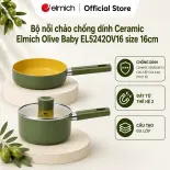 (SALE 8.8)Bộ nồi chảo phủ sứ an toàn Elmich Olive Baby EL5242OV16 size 16cm