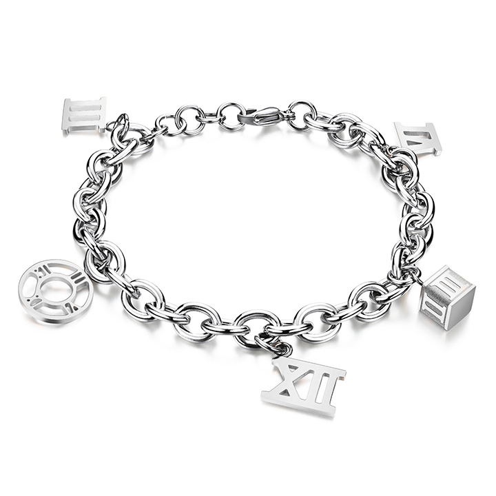Lắc Tay Teapear Charm Tòn Ten Số La Mã Inox ko gỉ