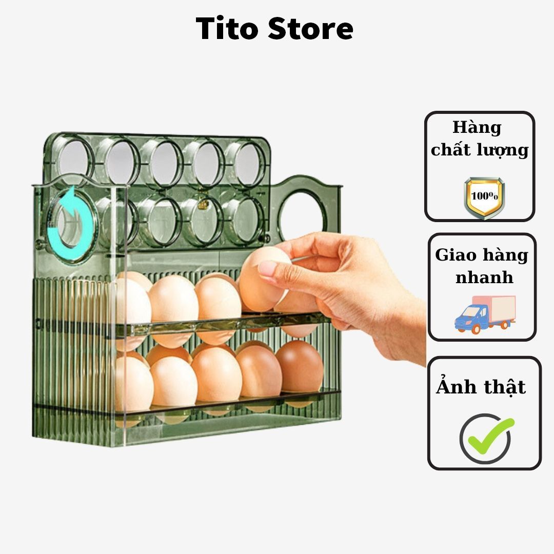 Hộp đựng trứng khay đựng trứng tủ lạnh 3 tầng giá đựng trứng lật khay đựng hộp sắp xếp tiết kiệm không gian nhà bếp