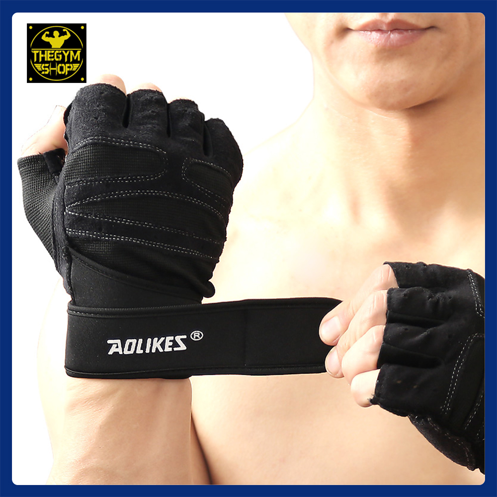 Găng tay thể thao tập gym cao cấp Aolikes có quấn bảo vệ cổ tay chắc chắn, giảm chai tay đau tay khi tập