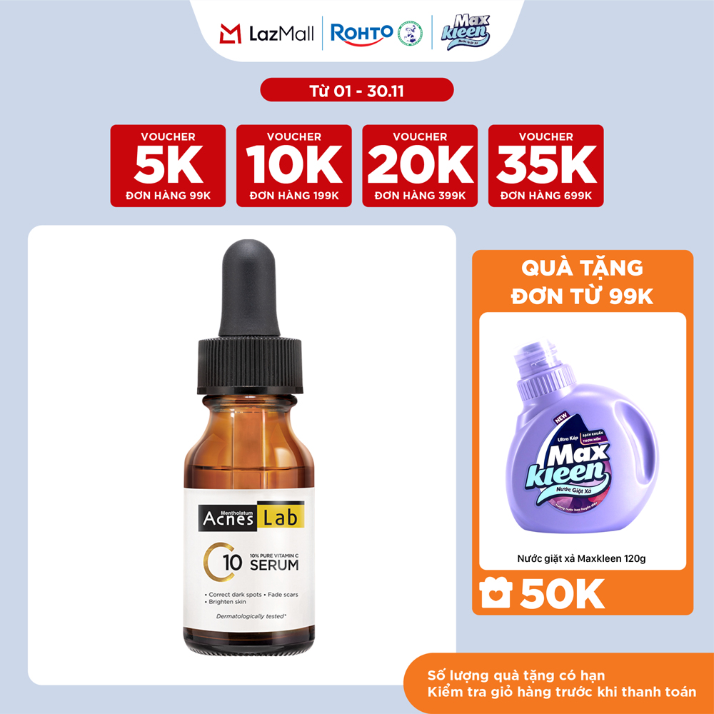 Seum Vitamin C 10% dưỡng trắng mờ thâm sạm Acnes Lab C10 serum 15ml