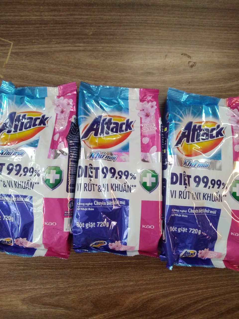 [combo 3 gói 720g) bột giặt attack khử mùi hương oải hương 720g - bg80