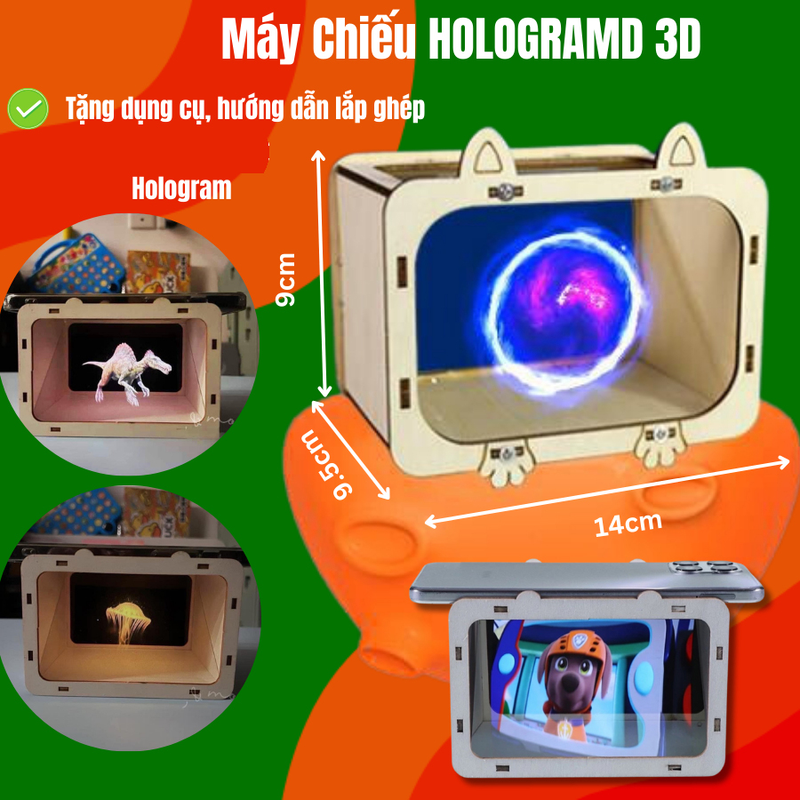 Combo máy chiếu phim 3d hologram, hộp chiếu video 3d, bộ dụng cụ làm hộp kính chiếu hologram 3d, đồ chơi stem khoa học