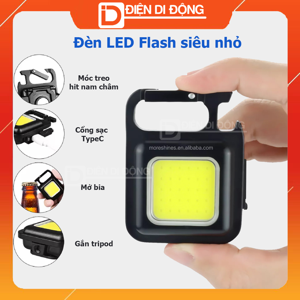 Đèn LED Flash mini COB siêu sáng có móc treo khoá và hít nam châm tiện lợi