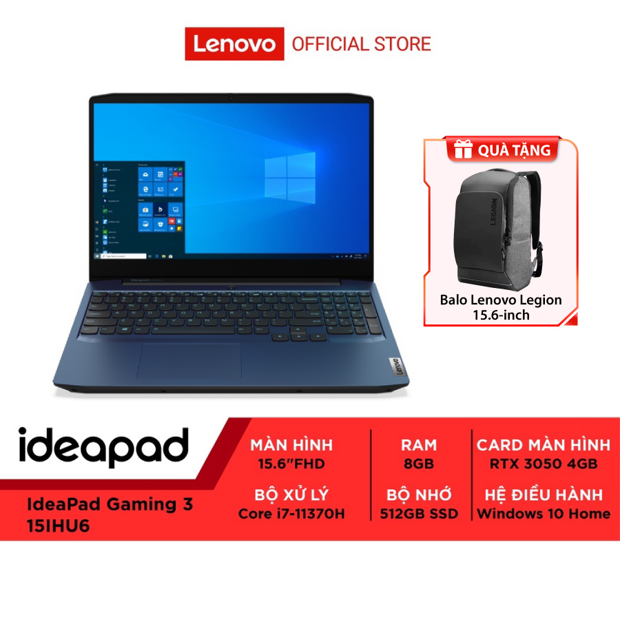 Laptop lenovo ideapad gaming 3 15ihu6 82k100fbvn i7-11370h| 8gb| 512gb| rtx 3050| win10