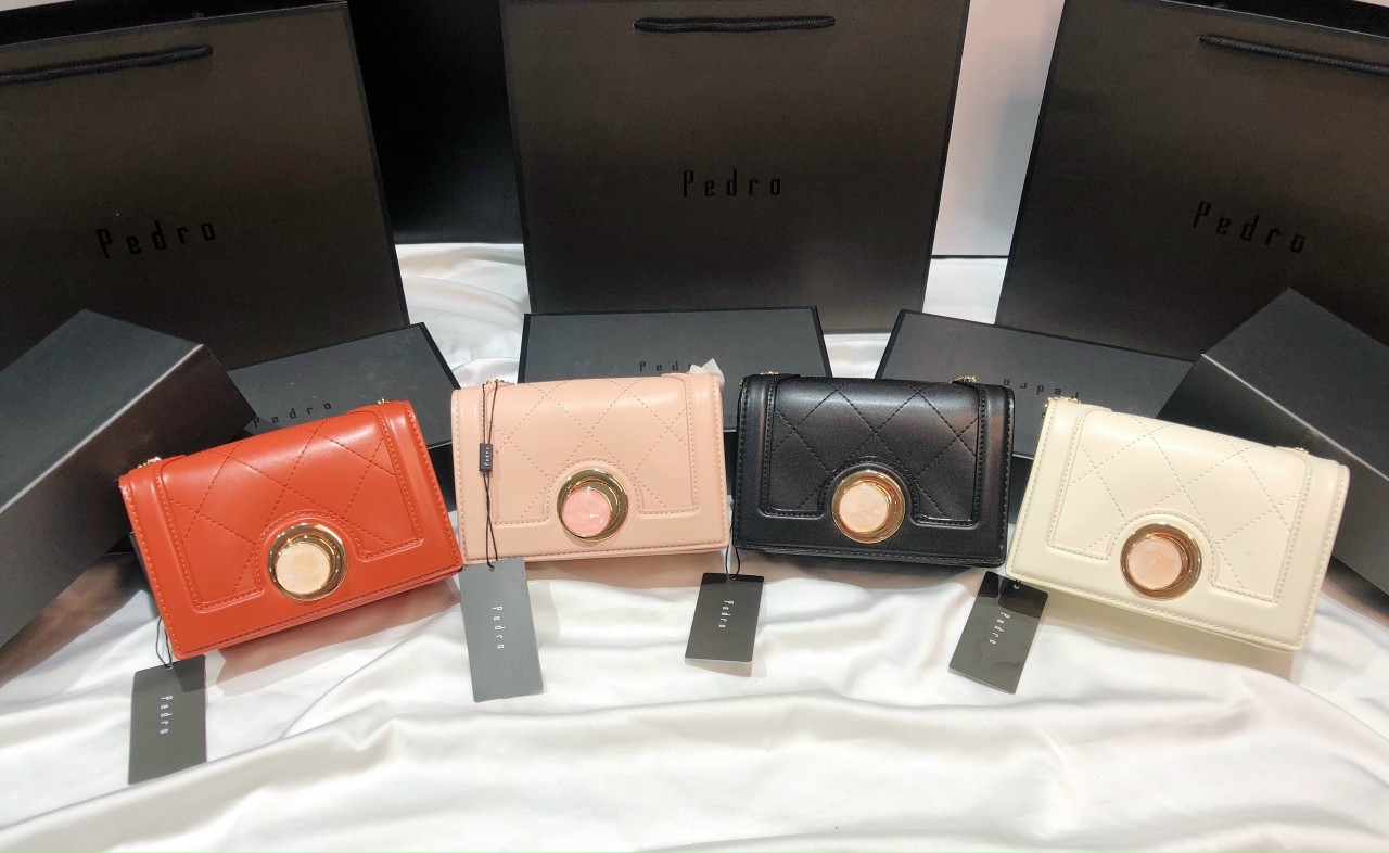 Túi xách PEDR0 mắt ngọc mini fullbox tag  trắng cam hồng PW2-76390044 Size: 16.5cm
